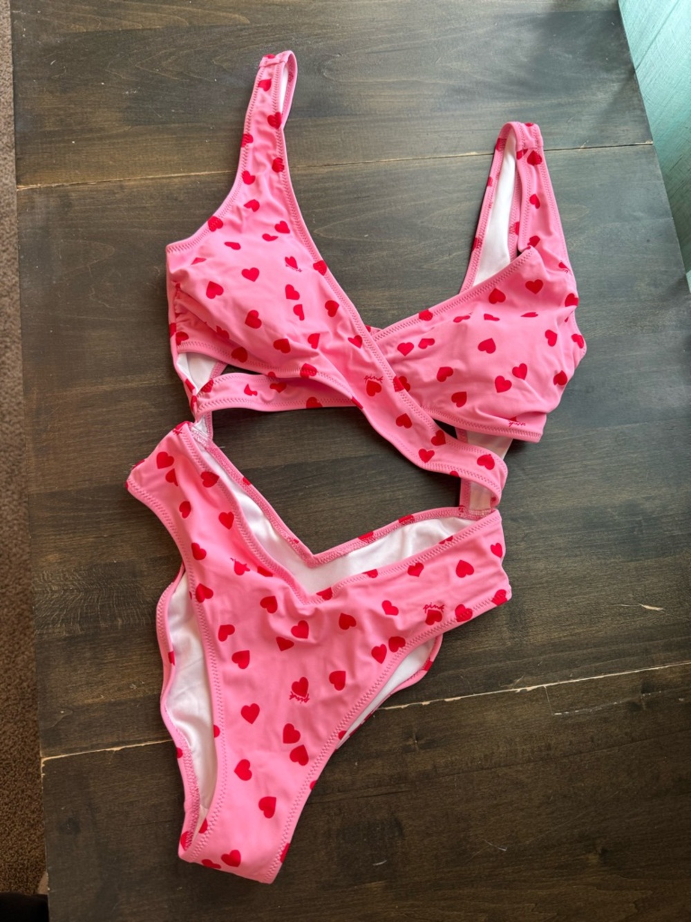 PINK Victoria's Secret Pink One-Piece with Red Heart Print